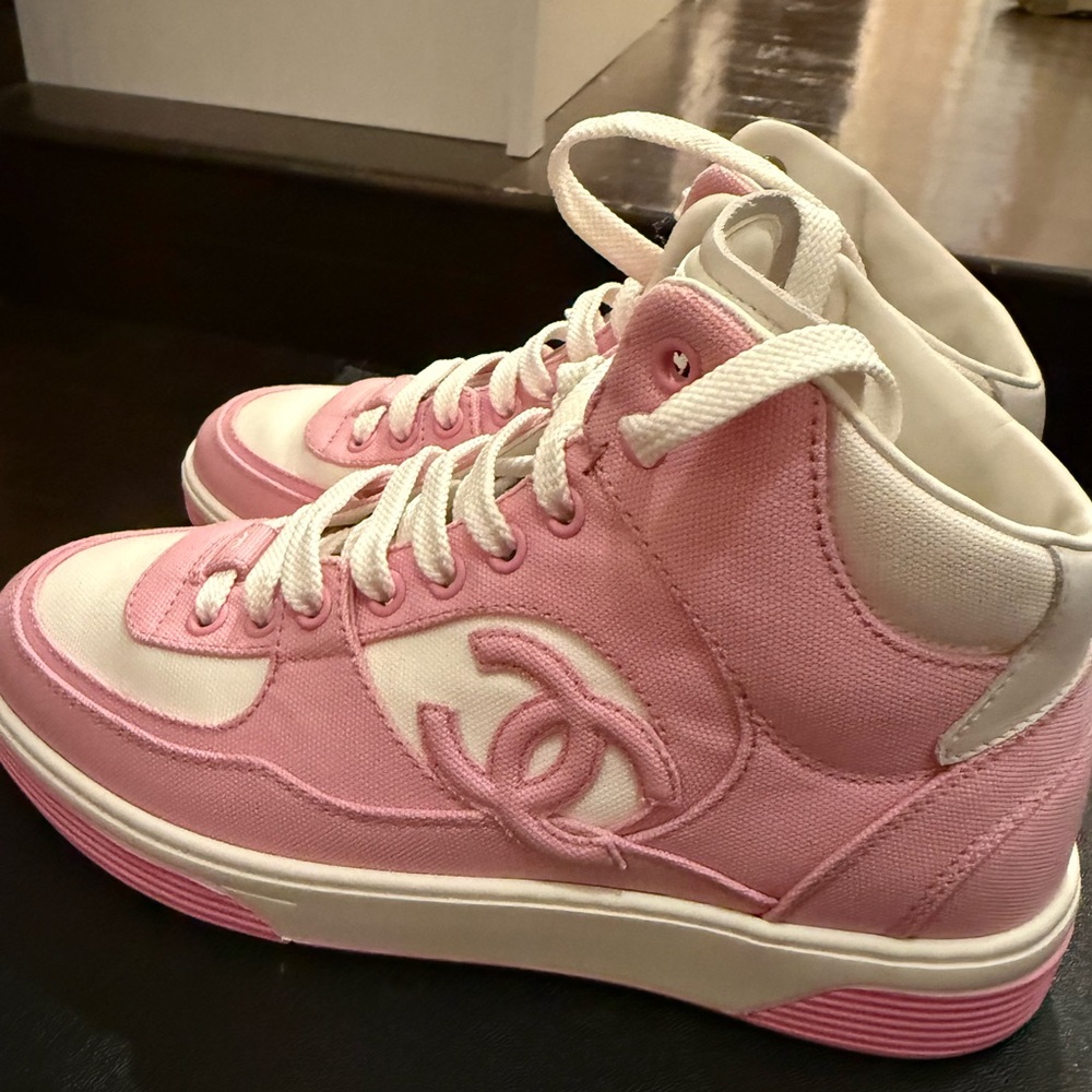 BNIB Pink and White Chanel 24C High-Top Sneakers